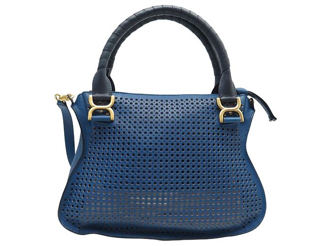 Chloé NUOVA BORSA A MANO CHLOE MARCIE MM IN PELLE TRAFORATA BLU A TRACCOLLA - vista 2