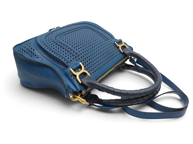Chloé NUOVA BORSA A MANO CHLOE MARCIE MM IN PELLE TRAFORATA BLU A TRACCOLLA - vista 3
