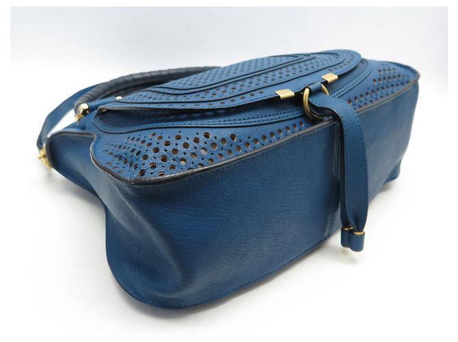 Chloé NUOVA BORSA A MANO CHLOE MARCIE MM IN PELLE TRAFORATA BLU A TRACCOLLA - vista 4