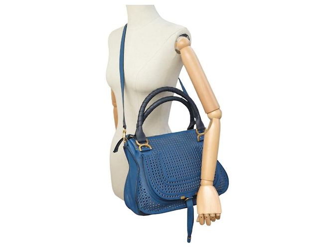 Chloé NUOVA BORSA A MANO CHLOE MARCIE MM IN PELLE TRAFORATA BLU A TRACCOLLA - vista 5
