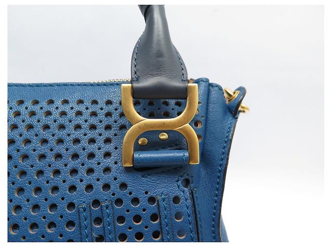 Chloé NUOVA BORSA A MANO CHLOE MARCIE MM IN PELLE TRAFORATA BLU A TRACCOLLA - vista 6