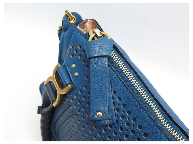 Chloé NUOVA BORSA A MANO CHLOE MARCIE MM IN PELLE TRAFORATA BLU A TRACCOLLA - vista 7