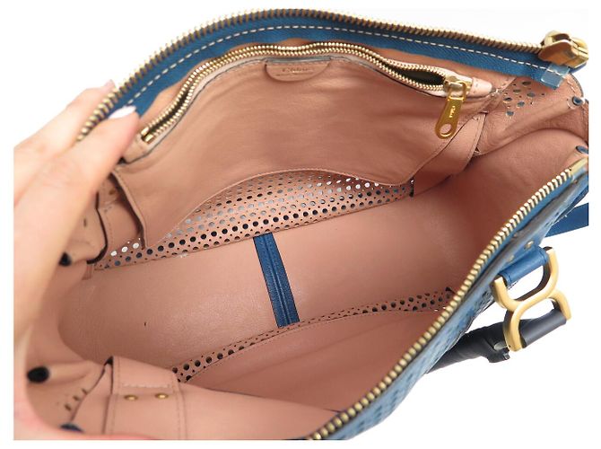 Chloé NUOVA BORSA A MANO CHLOE MARCIE MM IN PELLE TRAFORATA BLU A TRACCOLLA - vista 9