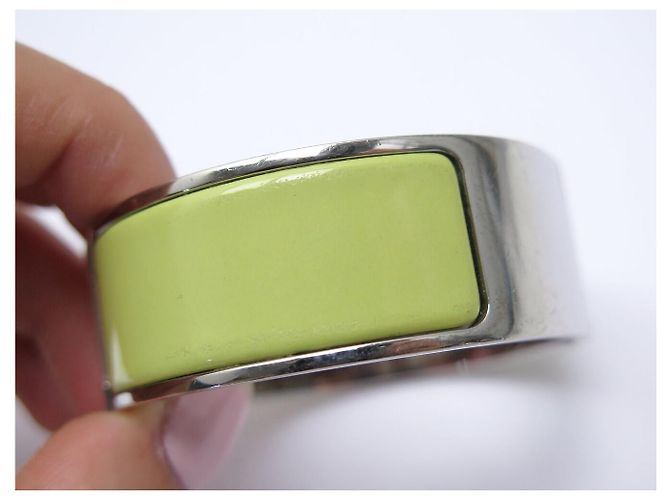 Hermès BRACCIALE HERMES CLIC CLAC H LARGE IN ACCIAIO PALLADIATO & SMALTO VERDE T16 BANGLE - vista 11