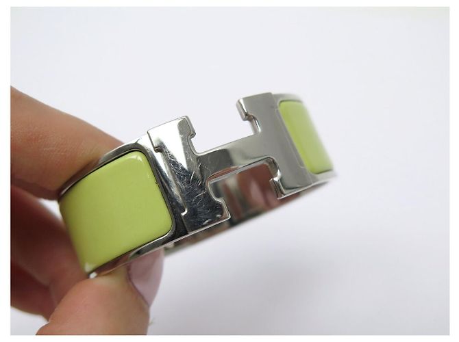 Hermès BRACCIALE HERMES CLIC CLAC H LARGE IN ACCIAIO PALLADIATO & SMALTO VERDE T16 BANGLE - vista 13