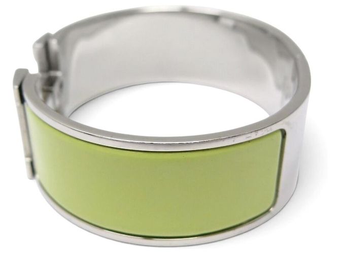Hermès BRACCIALE HERMES CLIC CLAC H LARGE IN ACCIAIO PALLADIATO & SMALTO VERDE T16 BANGLE - vista 2