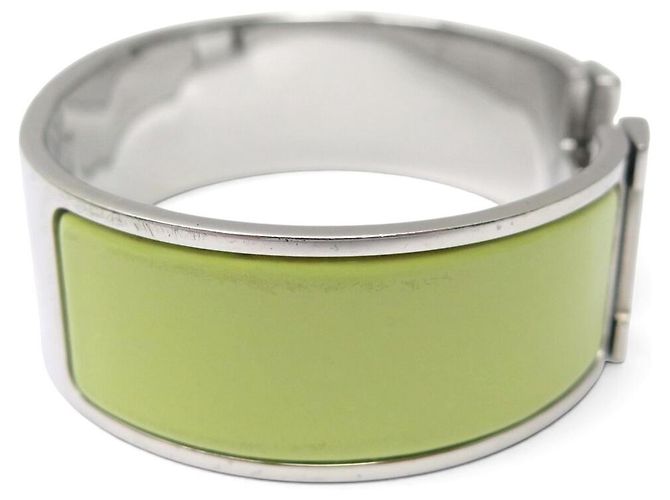 Hermès BRACCIALE HERMES CLIC CLAC H LARGE IN ACCIAIO PALLADIATO & SMALTO VERDE T16 BANGLE - vista 4
