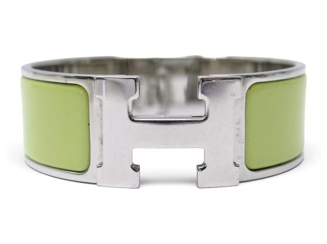 Hermès BRACCIALE HERMES CLIC CLAC H LARGE IN ACCIAIO PALLADIATO & SMALTO VERDE T16 BANGLE - vista 5