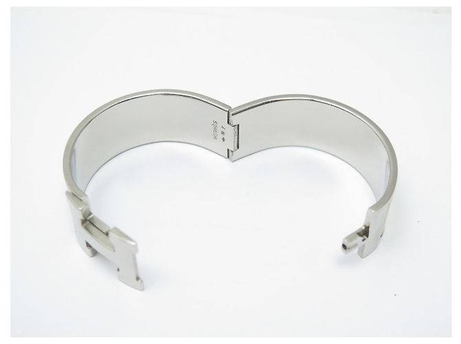 Hermès BRACCIALE HERMES CLIC CLAC H LARGE IN ACCIAIO PALLADIATO & SMALTO VERDE T16 BANGLE - vista 7