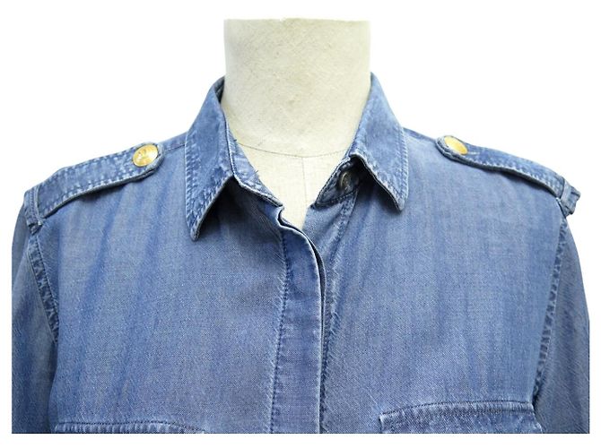 CAMISA PIERRE BALMAIN DE DENIM DEGRADADO CON BOLSILLOS 38 M BOTONES DENIM SHIRT Azul - vista 2