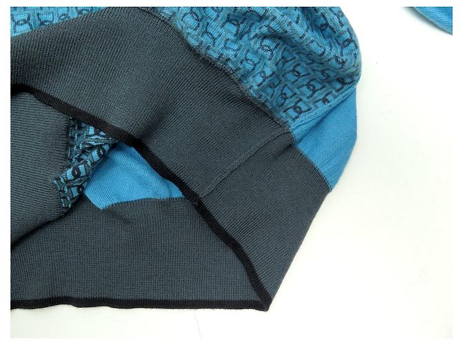 Hermès NEU HERMES V-AUSSCHNITT GEFLECHTETER TRENKAUT CASHMERE PULLOVER BLAU L 52 - Ansicht 10