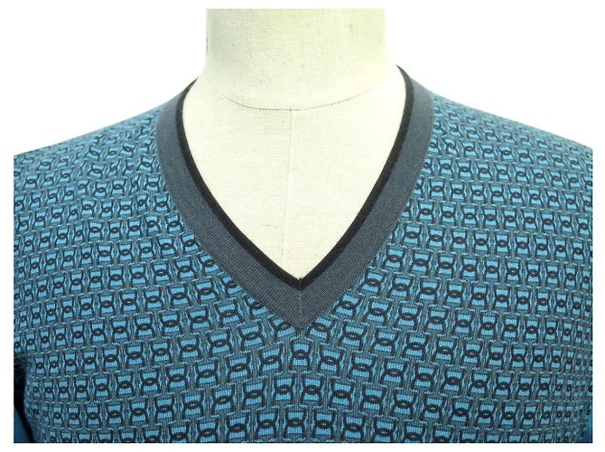 Hermès NEU HERMES V-AUSSCHNITT GEFLECHTETER TRENKAUT CASHMERE PULLOVER BLAU L 52 - Ansicht 2