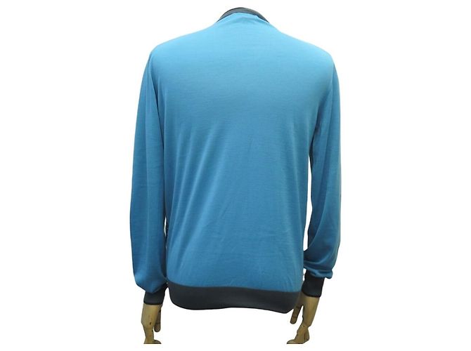 Hermès NEU HERMES V-AUSSCHNITT GEFLECHTETER TRENKAUT CASHMERE PULLOVER BLAU L 52 - Ansicht 3