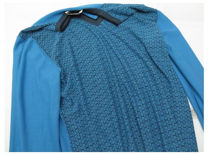 Hermès NEU HERMES V-AUSSCHNITT GEFLECHTETER TRENKAUT CASHMERE PULLOVER BLAU L 52 - Ansicht 4