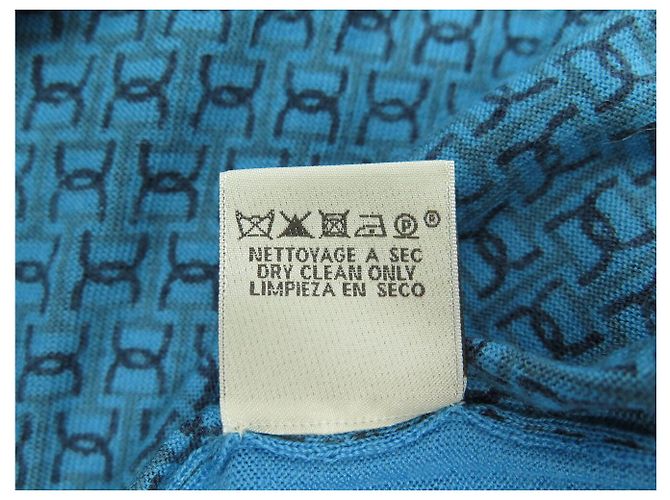 Hermès NEU HERMES V-AUSSCHNITT GEFLECHTETER TRENKAUT CASHMERE PULLOVER BLAU L 52 - Ansicht 8