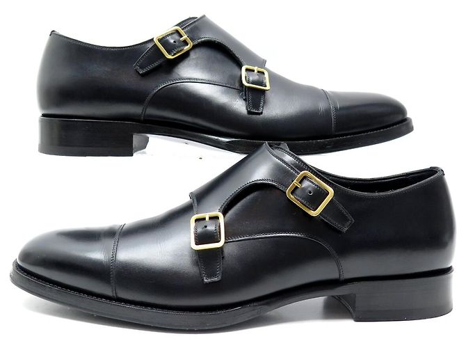 SCARPE TOM FORD ELKAN DOUBLE MONK STRAP NUOVE PELLE NERA 11 45 Nero - vista 3