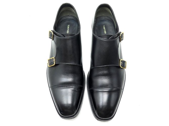 SCARPE TOM FORD ELKAN DOUBLE MONK STRAP NUOVE PELLE NERA 11 45 Nero - vista 8