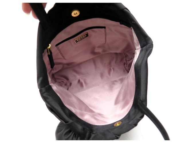 BORSA A MANO PRADA ROSA BN1660 MINI CABAS IN RASO NERO BLACK TOTE HAND BAG - vista 6