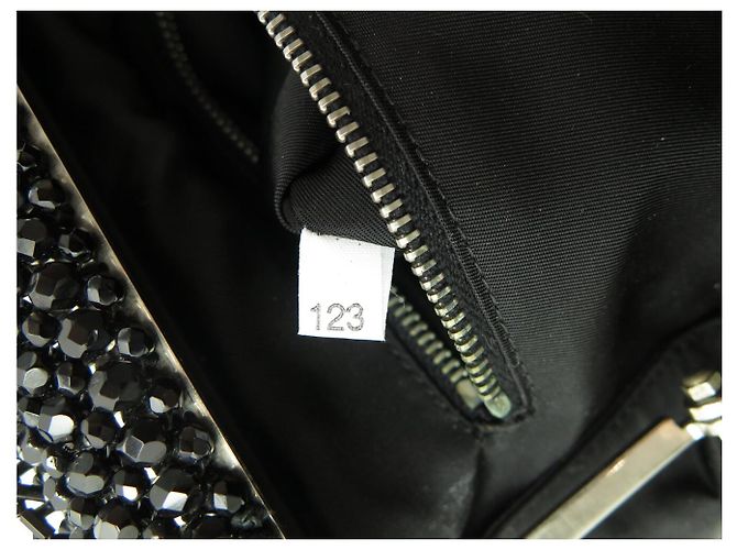 BORSA A MANO PRADA BN1146 TOILE TESSUTO BRIGHT NYLON E STRASS NERO - vista 10
