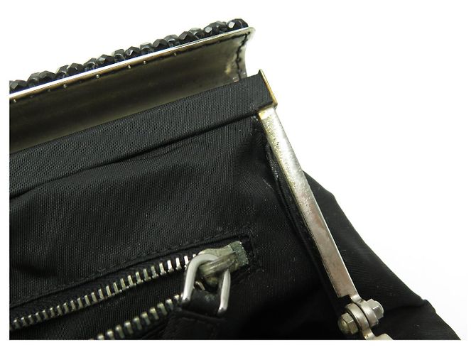 BORSA A MANO PRADA BN1146 TOILE TESSUTO BRIGHT NYLON E STRASS NERO - vista 12