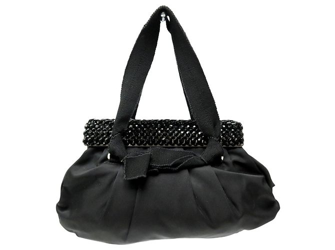 BORSA A MANO PRADA BN1146 TOILE TESSUTO BRIGHT NYLON E STRASS NERO - vista 2