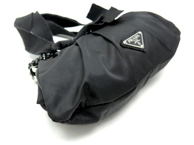 BORSA A MANO PRADA BN1146 TOILE TESSUTO BRIGHT NYLON E STRASS NERO - vista 3