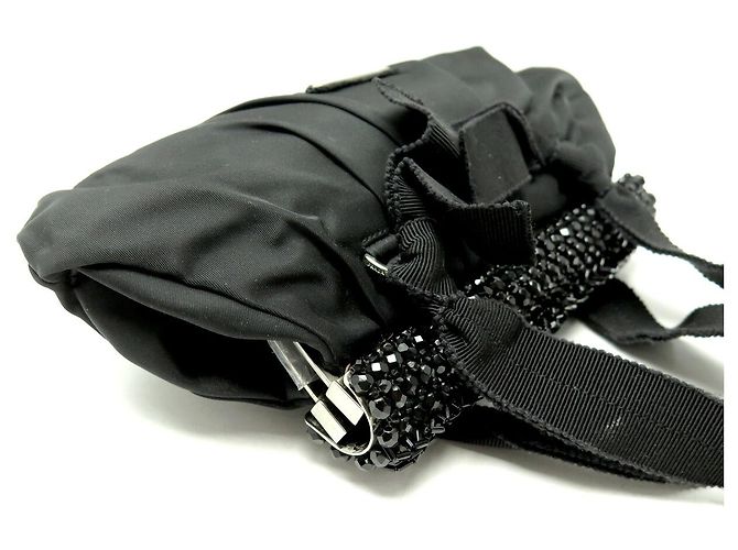 BORSA A MANO PRADA BN1146 TOILE TESSUTO BRIGHT NYLON E STRASS NERO - vista 4