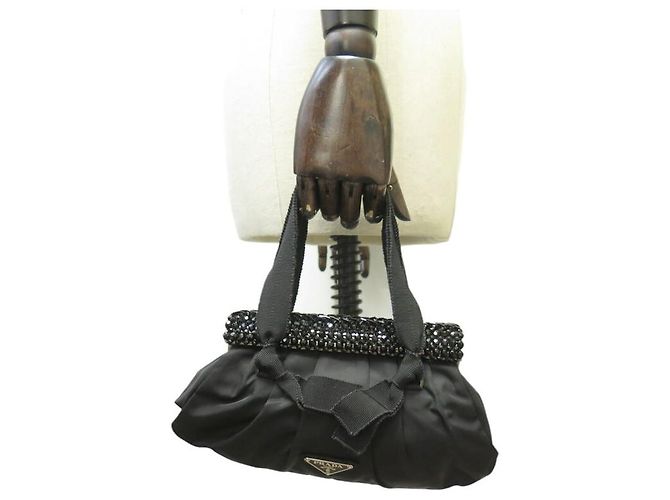 BORSA A MANO PRADA BN1146 TOILE TESSUTO BRIGHT NYLON E STRASS NERO - vista 6