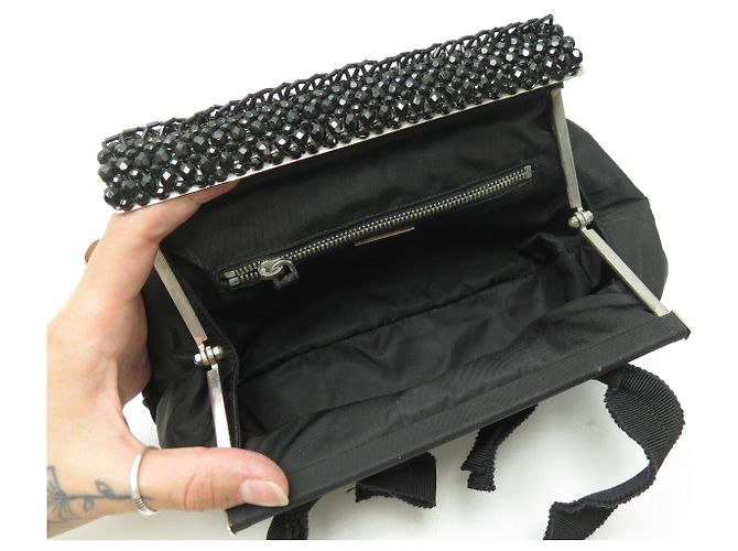 BORSA A MANO PRADA BN1146 TOILE TESSUTO BRIGHT NYLON E STRASS NERO - vista 7
