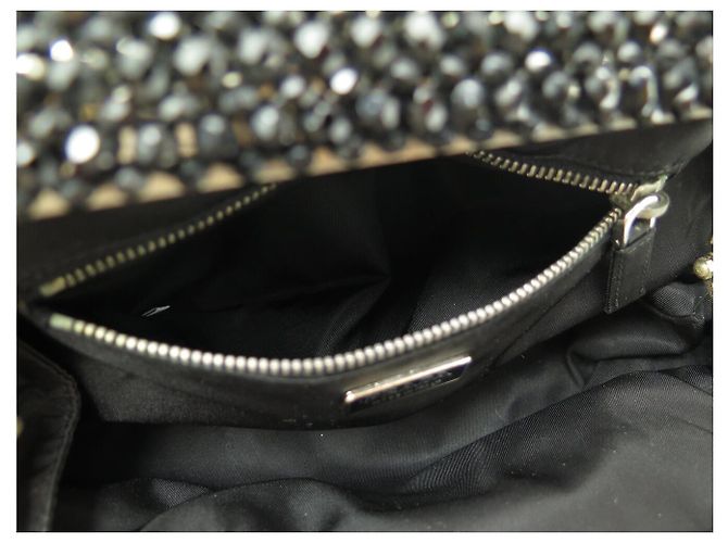 BORSA A MANO PRADA BN1146 TOILE TESSUTO BRIGHT NYLON E STRASS NERO - vista 9