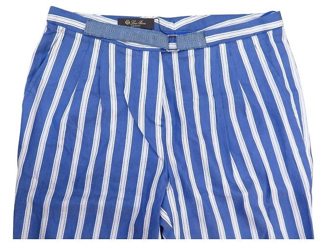 PANTALONES LORO PIANA NUEVOS A RAYAS DE LINO ALGODÓN SEDA 44 IT M 38 FR Azul - vista 2