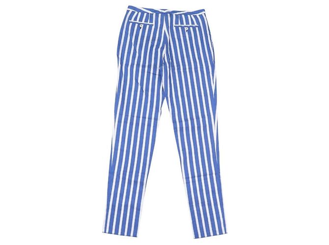 PANTALONES LORO PIANA NUEVOS A RAYAS DE LINO ALGODÓN SEDA 44 IT M 38 FR Azul - vista 3