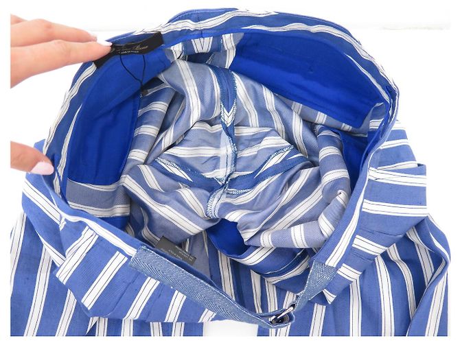 PANTALONES LORO PIANA NUEVOS A RAYAS DE LINO ALGODÓN SEDA 44 IT M 38 FR Azul - vista 4
