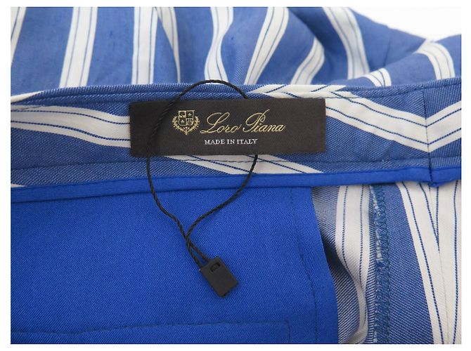PANTALONES LORO PIANA NUEVOS A RAYAS DE LINO ALGODÓN SEDA 44 IT M 38 FR Azul - vista 5