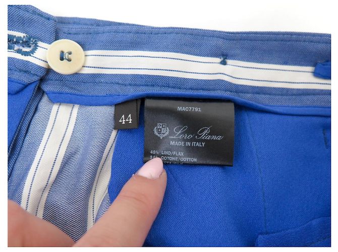 PANTALONES LORO PIANA NUEVOS A RAYAS DE LINO ALGODÓN SEDA 44 IT M 38 FR Azul - vista 6