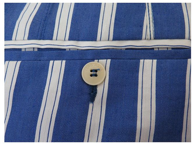 PANTALONES LORO PIANA NUEVOS A RAYAS DE LINO ALGODÓN SEDA 44 IT M 38 FR Azul - vista 8