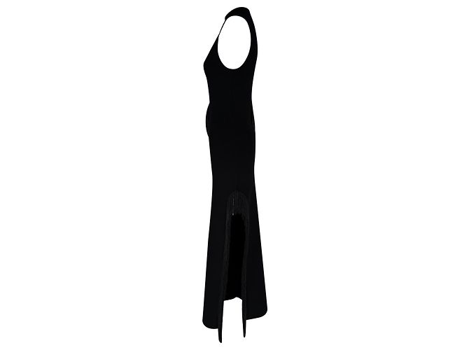 Autre Marque Abito maxi Nova con perline, frange e cutout di Galvan London in viscosa nera Nero - vista 2