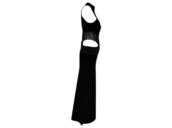 Autre Marque Abito maxi Nova con perline, frange e cutout di Galvan London in viscosa nera Nero - vista 3
