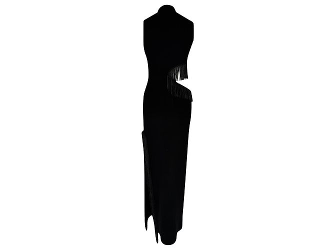 Autre Marque Abito maxi Nova con perline, frange e cutout di Galvan London in viscosa nera Nero - vista 4