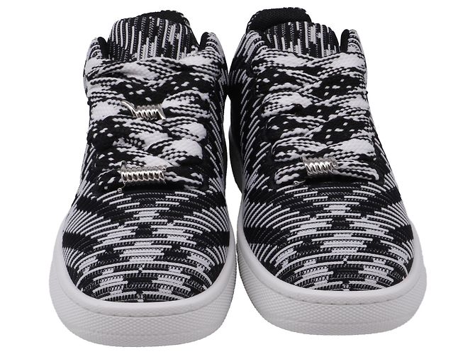 Baskets Box en maille Check de Burberry en polyester noir et blanc - vue 2