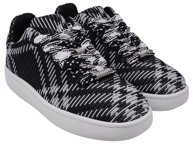 Baskets Box en maille Check de Burberry en polyester noir et blanc - vue 3