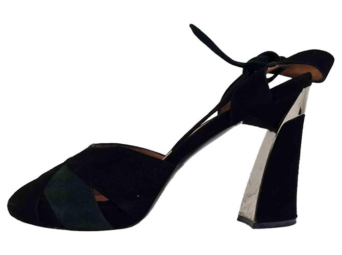Décolleté peep-toe Marni con cinturino in nastro in camoscio nero - vista 4