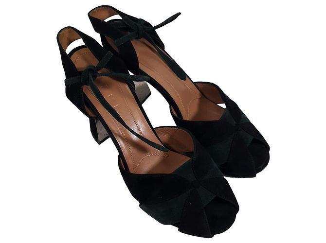 Décolleté peep-toe Marni con cinturino in nastro in camoscio nero - vista 6