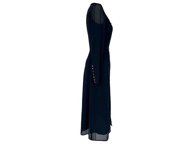 Abito midi a maniche lunghe con bottoni Burberry in seta blu navy - vista 2