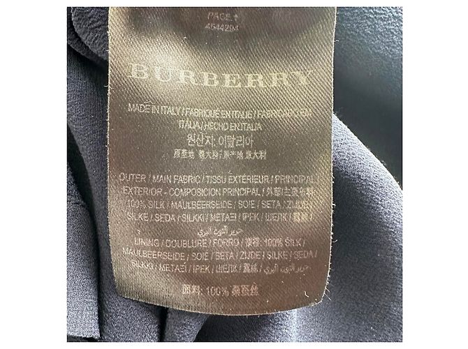 Abito midi a maniche lunghe con bottoni Burberry in seta blu navy - vista 21