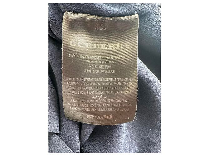 Abito midi a maniche lunghe con bottoni Burberry in seta blu navy - vista 22