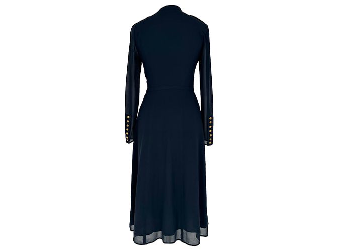 Abito midi a maniche lunghe con bottoni Burberry in seta blu navy - vista 3