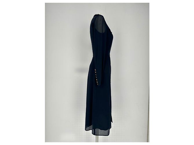Abito midi a maniche lunghe con bottoni Burberry in seta blu navy - vista 5