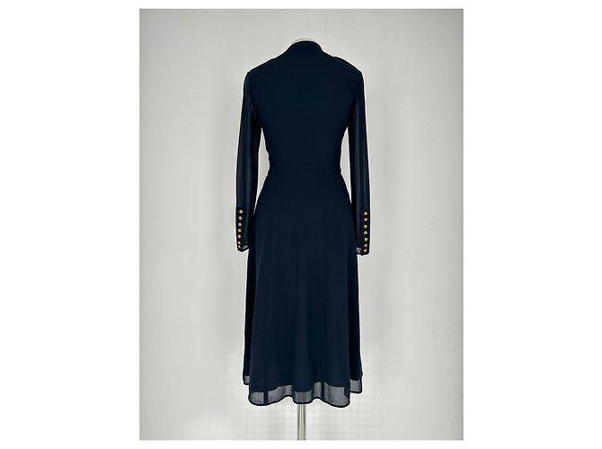 Abito midi a maniche lunghe con bottoni Burberry in seta blu navy - vista 6