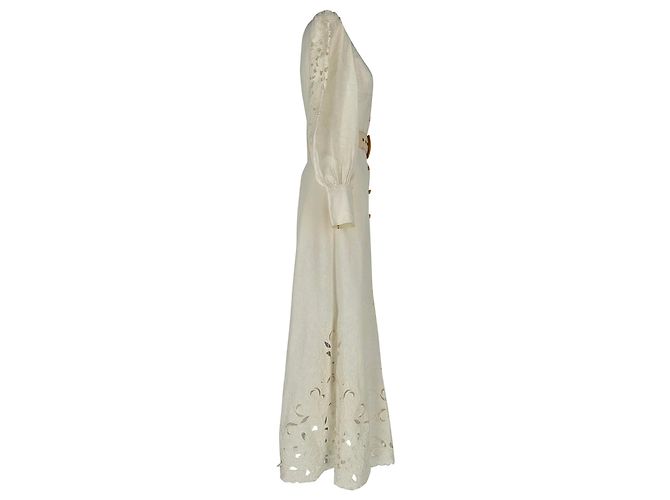 Vestido maxi bordado Zimmermann Freja en lino blanco Crudo - vista 2